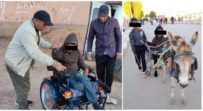 صورة طفل مُقعد ببنجرير يستعين بحمار يجره تثير استياء مغاربة.. ومسؤول يتدخل