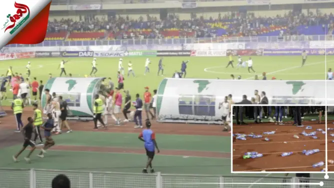 بعد التعادل مع المغرب جمهور الكونغو يقتحم أرضية ملعب الشهداء ويثير رعب اللاعبين والجماهير
