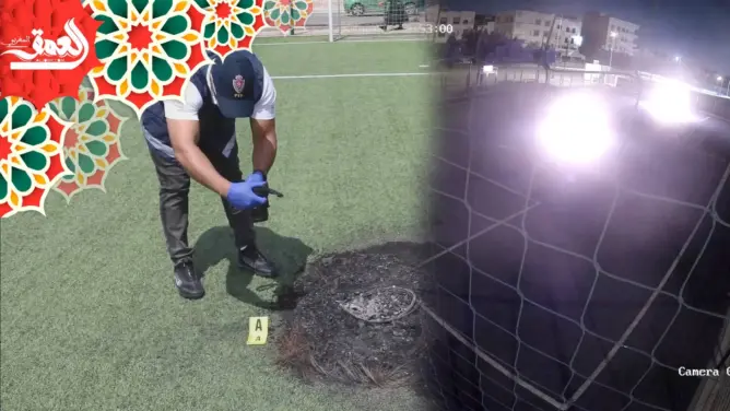 رصدتهم الكاميرات .. مجهولون يضرمون النار في ملعب بأكادير والأمن يحقق (فيديو)