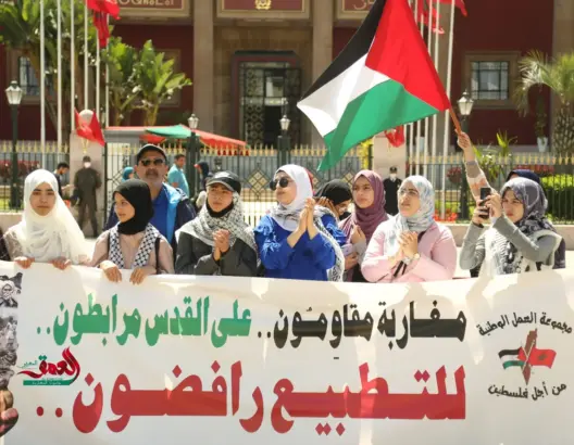نشطاء يتظاهرون أمام البرلمان دعما للأقصى ويطالبون بـ”إسقاط” التطبيع (فيديو)