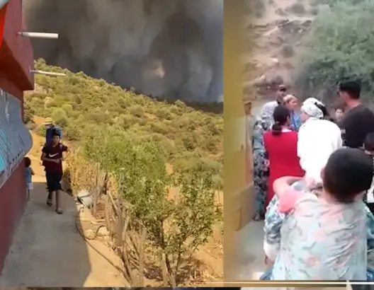 لحظات إجلاء السكان من الدواوير المتضررة من الحرائق بإقليم تازة (فيديو)