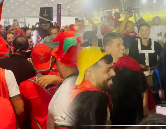 احتفالات صاخبة للجماهير المغربية بقطر عقب الفوز على بلجيكا (فيديو)
