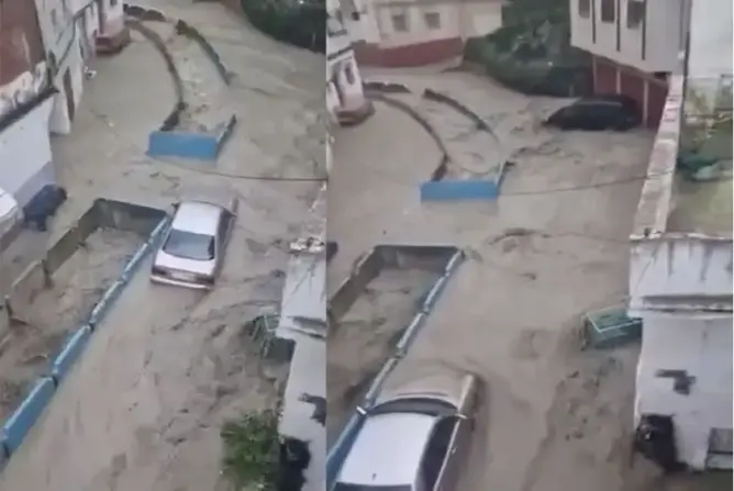 فياضانات بطنجة تتسبب في انجراف سيارات بحي “بوحوث”