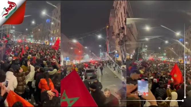 احتفال مغاربة إيطاليا بتأهل الأسود