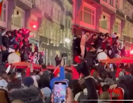 احتفالات هستيرية ببلجيكا بعد تأهل المنتخب المغربي