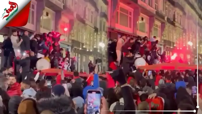 احتفالات هستيرية ببلجيكا بعد تأهل المنتخب المغربي
