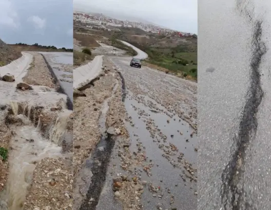 الأمطار تفضح طريقا حديثة بطنجة كلفت الملايين ومطالب بفتح تحقيق (صور)