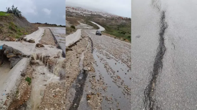 الأمطار تفضح طريقا حديثة بطنجة كلفت الملايين ومطالب بفتح تحقيق (صور)