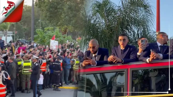 لحظة وصول أسود الأطلس لأرض الوطن