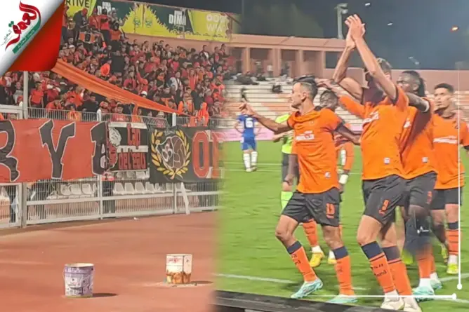 لاعبو نهضة بركان يحتفلون بالهدف الثاني في مرمى اتحاد طنجة