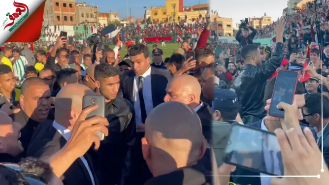 المئات يستقبلون حكيمي بالقصر الكبير وسوء التنظيم يُعكِّر حفل تكريمه (فيديوهات)