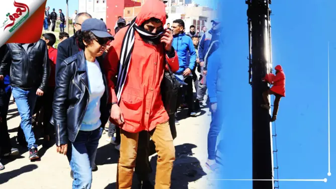 شخص يتسلق عمود لشبكة الاتصالات يستنفر الباشا حورية بطنجة