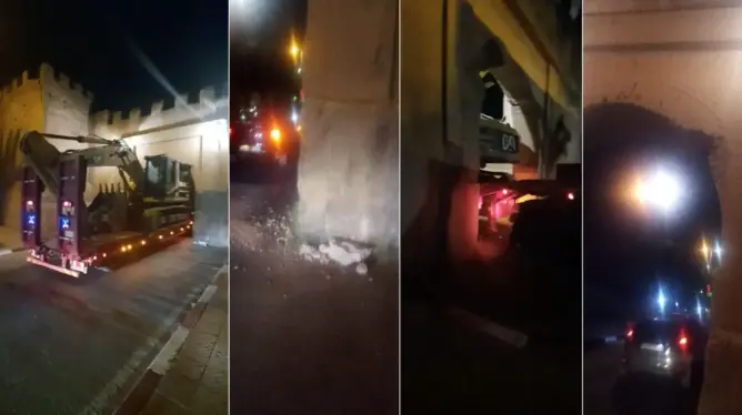 تهور سائق شاحنة يتسبب في هدم جزء من باب تاريخي بتارودانت