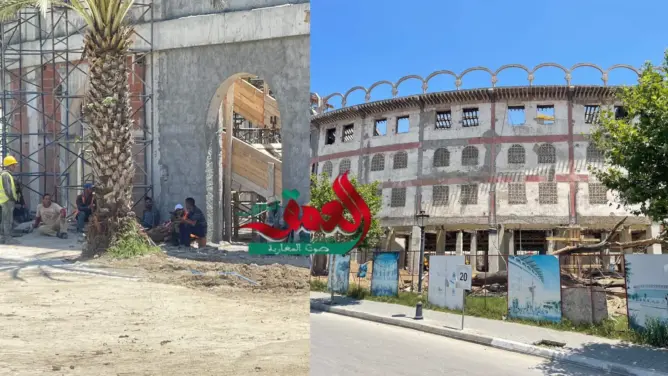 عُمال يوقفون الأشغال بـ”ساحة الثيران” بطنجة احتجاجا على تأخر أجورهم (صور)