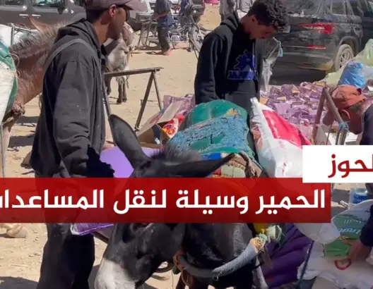 نقل المساعدات على ظهور الحمير