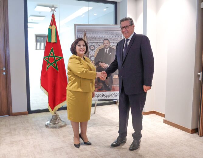 استقبل رئيس الحكومة عزيز أخنوش، الجمعة بالرباط، صاحبة غافاروفا Sahiba Gafarova، رئيسة الجمعية الوطنية لأذريبجان.