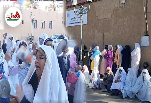 نساء فجيج بالحايك يقرعن الأواني المنزلية في أذان أعضاء المجلس الجماعي لثنيهم على خصوصة الماء