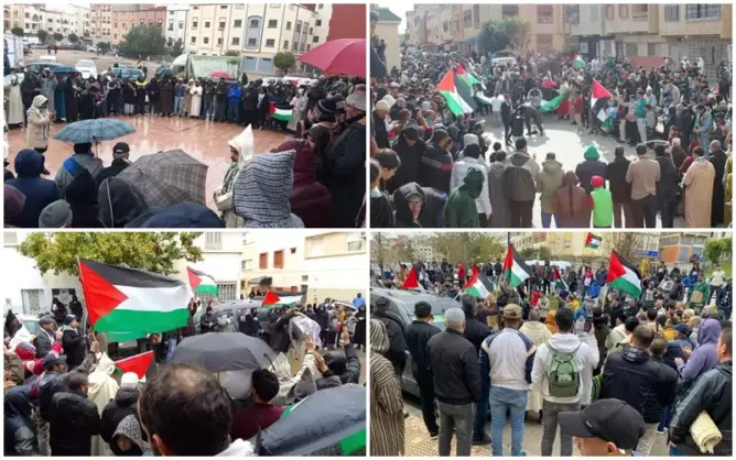 تحت الأمطار.. عشرات الوقفات بالمدن المغربية للمطالبة بوقف الحرب على غزة