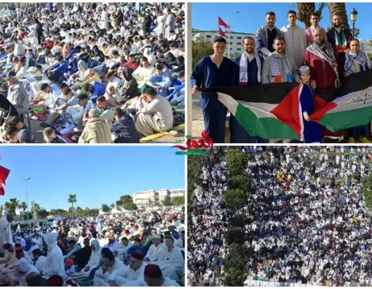 ملايين المغاربة يؤدون صلاة عيد الفطر وحملة ارتداء الكوفية الفلسطينية تلقى نجاحا كبيرا