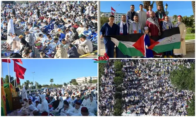 ملايين المغاربة يؤدون صلاة عيد الفطر وحملة ارتداء الكوفية الفلسطينية تلقى نجاحا كبيرا