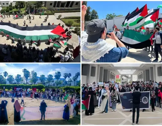 حراك الجامعات الغربية ينتقل للمغرب.. مظاهرات طلابية وأساتذة يرتدون الكوفيات خلال الامتحانات
