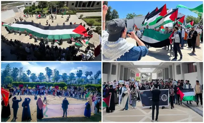 حراك الجامعات الغربية ينتقل للمغرب.. مظاهرات طلابية وأساتذة يرتدون الكوفيات خلال الامتحانات