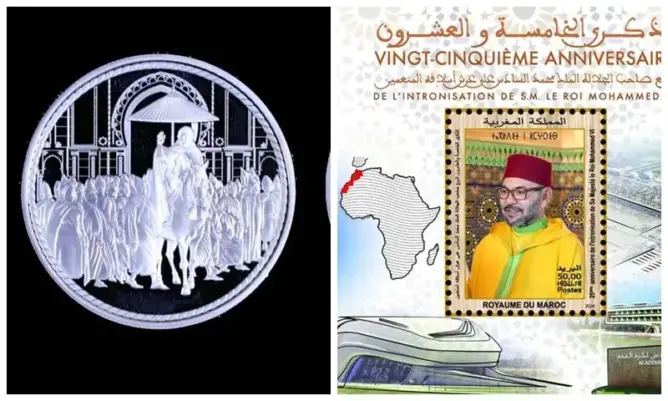 المغرب يصدر قطعة نقدية وطابعا بريديا احتفالا بربع قرن من تربع الملك على العرش