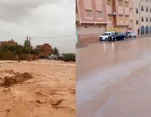 سيول قوية تقطع مسالك طرقية بورزازات وتنغير (فيديو)