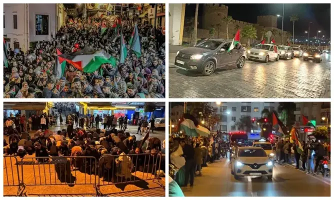 احتفالات بمدن مغربية بعد إعلان وقف إطلاق النار بغزة.. والمتظاهرون يحتفون بالمقاومة (فيديو وصور)