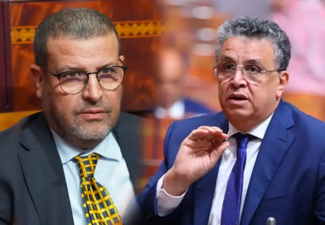 وزير العدل، عبد اللطيف وهبي، والنائب البرلماني عن حزب العدالة والتنمية، عبد الصمد حيكر،