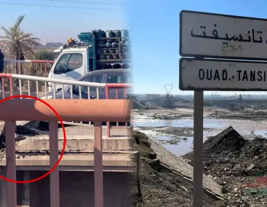تصدع خطير بقنطرة “واد تانسيفت” يتسبب في انقلاب شاحنة وشلل مروري بشمال مراكش (صور)