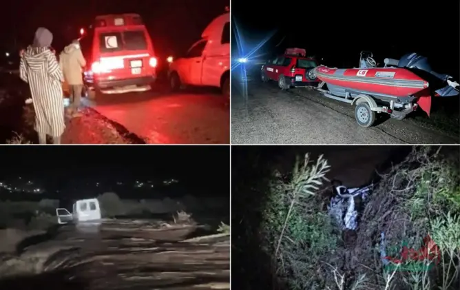 انتشال جثتي طفلين وفقدان 3 أشخاص بعدما جرفت السيول سيارة بضواحي تطوان (فيديوهات)