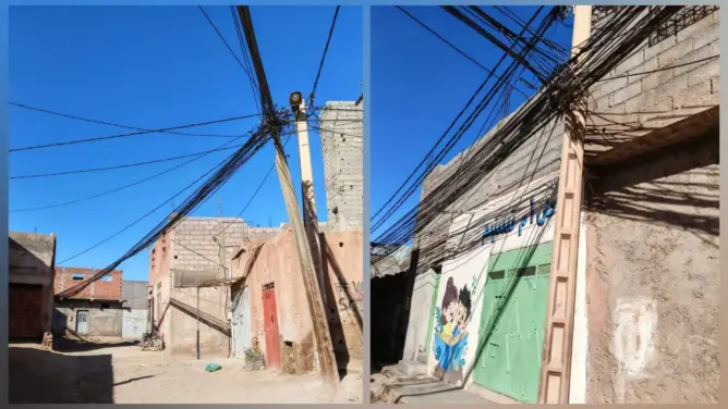 أسلاك الاتصالات “العشوائية” بزمران ضواحي مراكش تثير غضب الساكنة