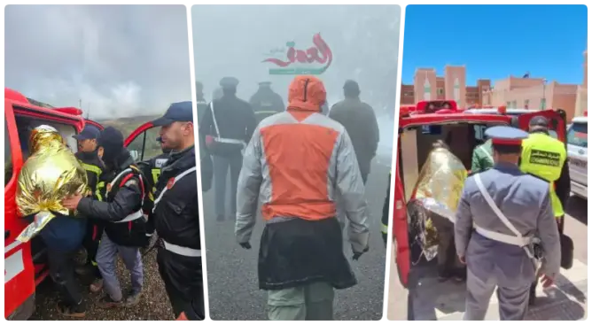 وسط الثلوج والمسالك الوعرة.. الدرك ينقذ سائحين إيطاليين ضلا طريقهما بورزازات (صور)