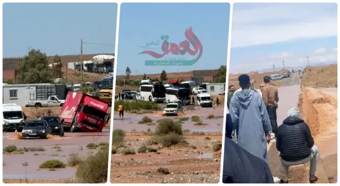 سيول “طوفانية” تقطع محاور طرقية بدرعة تافيلالت.. ومطالب بتسريع مشاريع طرقية (صور)