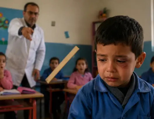 الصورة تعبيرية مولدة بتقنيات الذكاء الاصطناعي، تجسد الأثر النفسي والجسدي للعنف المدرسي داخل الفصول التعليمية.