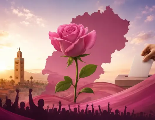 تصميم رمزي يجسد حزب الاتحاد الاشتراكي للقوات الشعبية وجهة مراكش آسفي في سياق الاستعداد للانتخابات التشريعية المقررة سنة 2026.