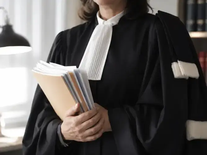 محام يرتدي بذلة المهنة ويحمل ملفات قانونية في سياق النقاش حول مشروع قانون المحاماة بالمغرب