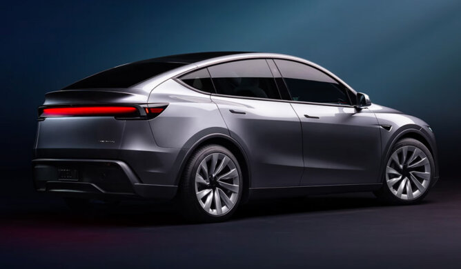 سيارة فاخرة رمادية حديثة بأضواء خلفية حمراء في المغرب ضمن تسليم تسلا Model Y