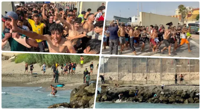 سيناريو 2021 يتكرر.. المئات يتجاوزون الطوق الأمني الإسباني ويقتحمون معبر “تراخال” بسبتة (فيديوهات)