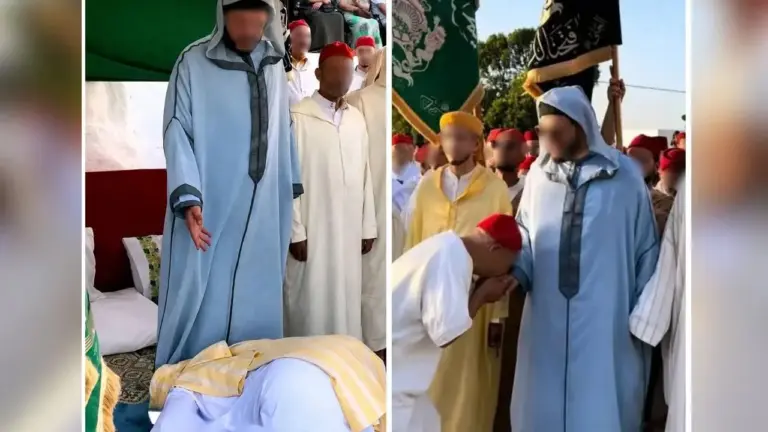 تقبيل أرجل شيخ صوفي بموسم “الزميج” يفجر جدلا واسعا.. و”الزاوية العجيبية” تتبرأ (صور)