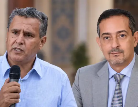 عزيز أخنوش وهشام المهاجري خلال السجال الانتخابي بشيشاوة