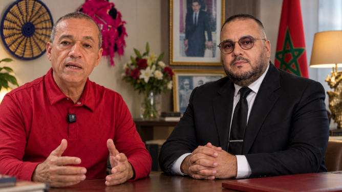 رضا الطاوجني ومهدي حجاوي في صورة مركبة على خلفية مكتب