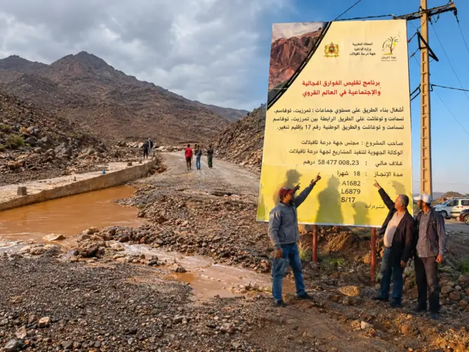 الأمطار تفضح اختلالات طريق تمرزيت–تنجداد .. مطالب بفتح تحقيق في جودة الأشغال (صور)