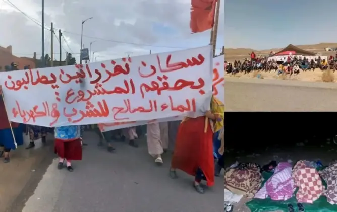المطالبة بالماء والكهرباء تخرج سكان “تغزراتين” بفجيج في مسيرة على الأقدام نحو الراشيدية (صور)