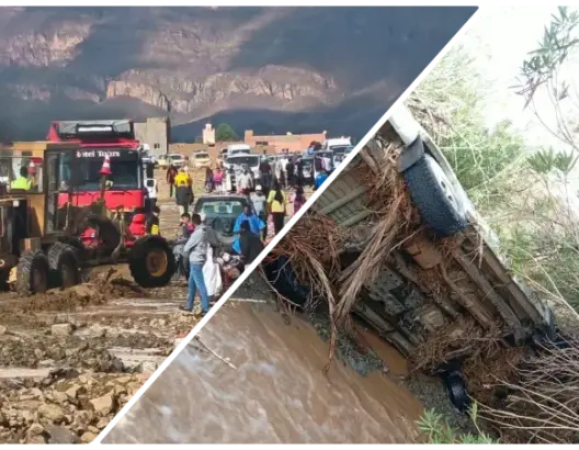 سيول زاكورة تودي بحياة عامل منجمي وتجرف سيارة تقل أجانب وتقطع الطريق الوطنية 9 (صور)