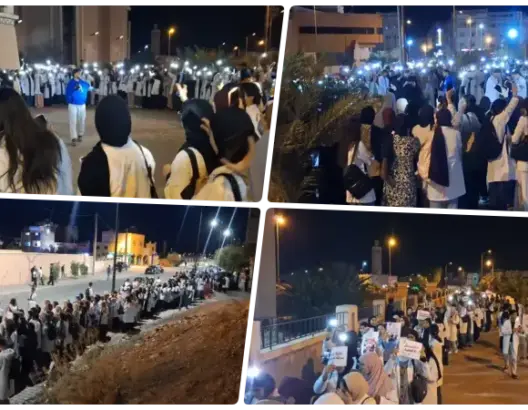 مسيرة حاشدة لطلبة وخريجي التمريض بورزازات للمطالبة بالمناصب المالية والتعويض عن التداريب (فيديو)