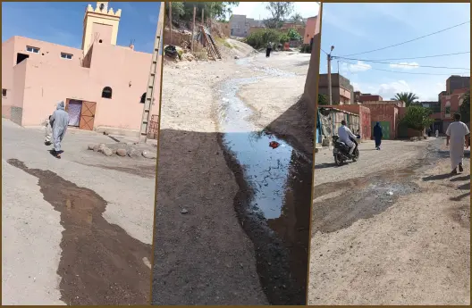 الحوز.. مياه الصرف الصحي تصل إلى مدخل مسجد بأمزوغ القبلي
